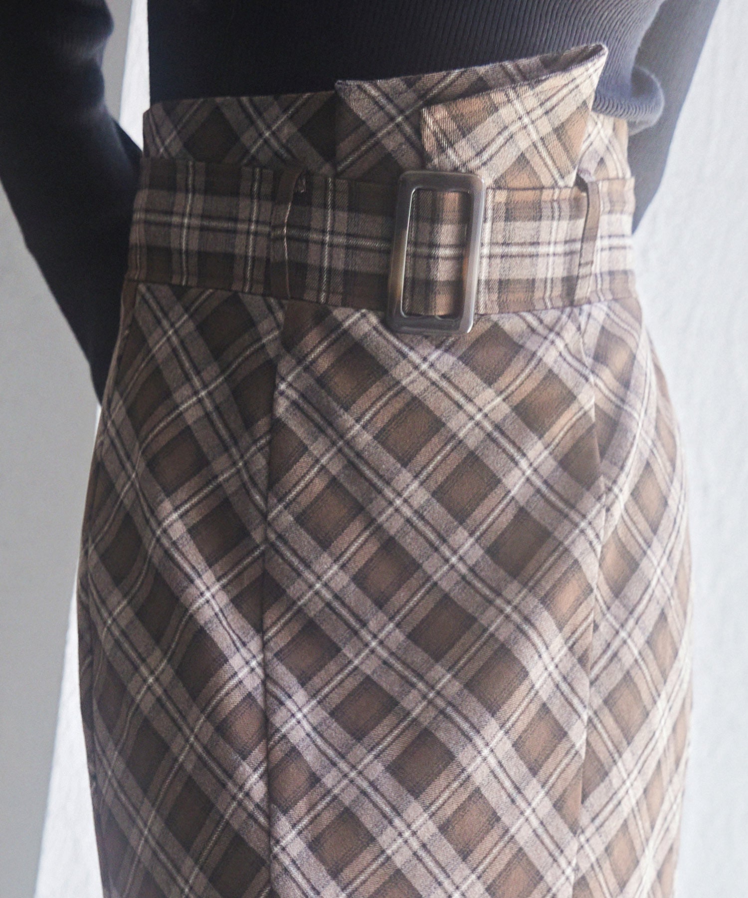 配色チェック柄ハイウエストスカートsdp0197b ブラウン