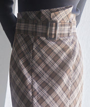 配色チェック柄ハイウエストスカートsdp0197b ブラウン