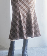 配色チェック柄ハイウエストスカートsdp0197b ブラウン