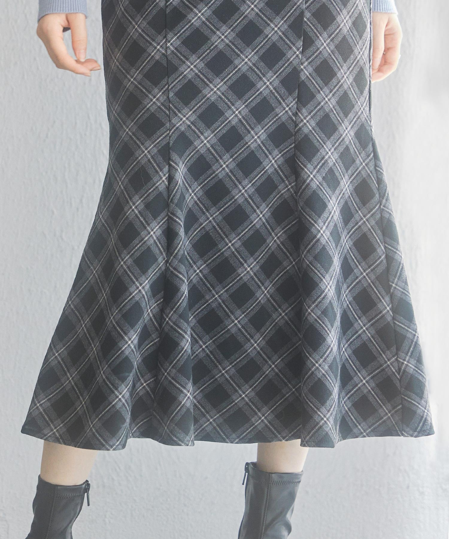 配色チェック柄ハイウエストスカートsdp0197b ブラック