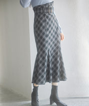 配色チェック柄ハイウエストスカートsdp0197b ブラック