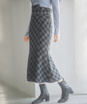 配色チェック柄ハイウエストスカートsdp0197b ブラック