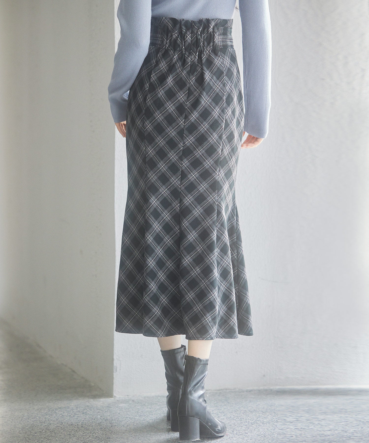 配色チェック柄ハイウエストスカートsdp0197b ブラック