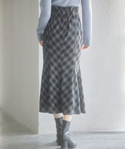 配色チェック柄ハイウエストスカートsdp0197b ブラック