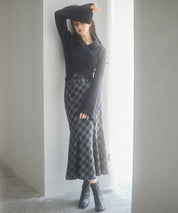 配色チェック柄ハイウエストスカートsdp0197b ブラック