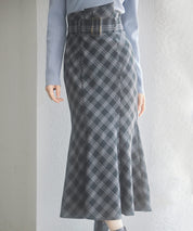 配色チェック柄ハイウエストスカートsdp0197b ブラック