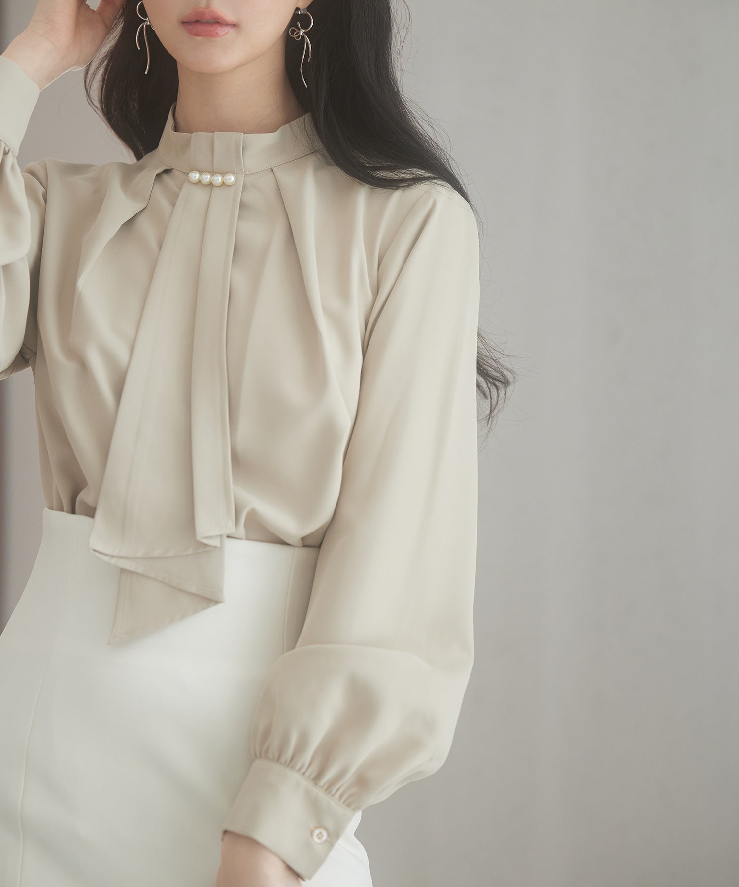 スタンドカラー長袖ブラウスsdp0199b ベージュ