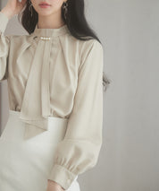 スタンドカラー長袖ブラウスsdp0199b ベージュ