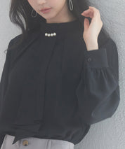 スタンドカラー長袖ブラウスsdp0199b ブラック