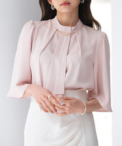 ゴールドモチーフボウタイブラウスsdp0199c ピンクベージュ