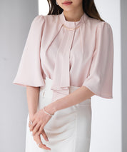 ゴールドモチーフボウタイブラウスsdp0199c ピンクベージュ