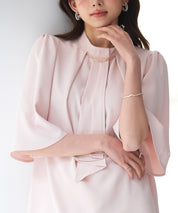 ゴールドモチーフボウタイブラウスsdp0199c ピンクベージュ