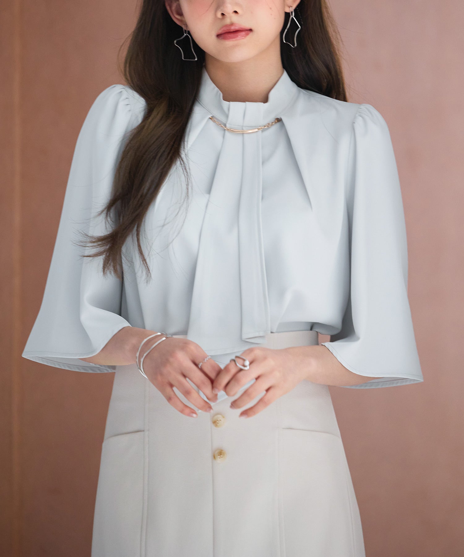 ゴールドモチーフボウタイブラウスsdp0199c ライトグリーン