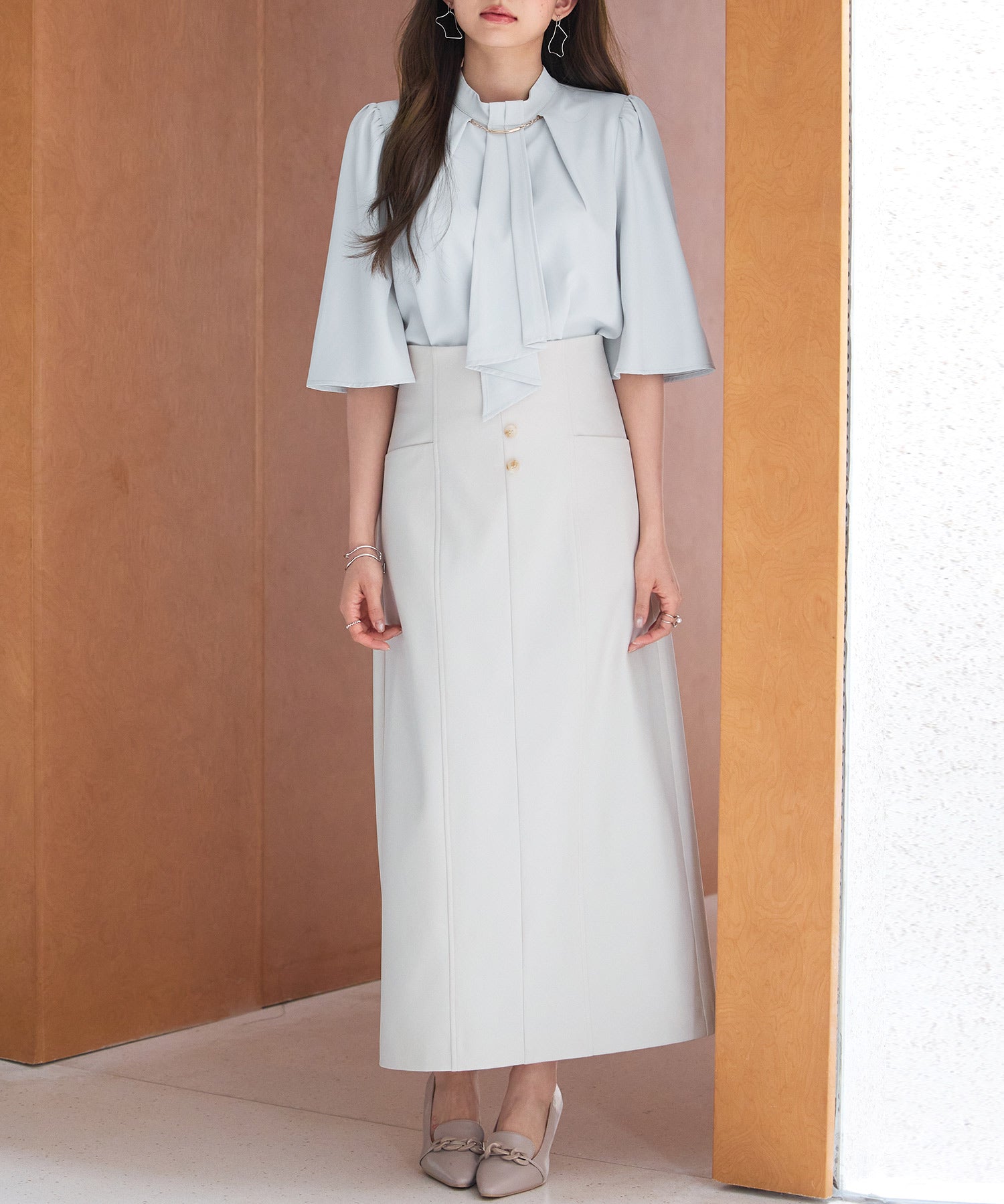 ゴールドモチーフボウタイブラウスsdp0199c ライトグリーン