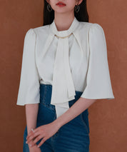 ゴールドモチーフボウタイブラウスsdp0199c アイボリー