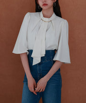 ゴールドモチーフボウタイブラウスsdp0199c アイボリー