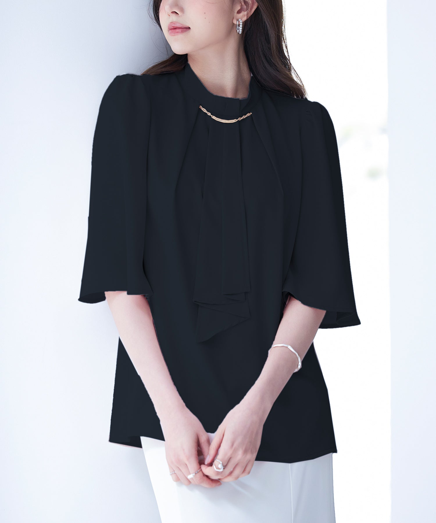 ゴールドモチーフボウタイブラウスsdp0199c ブラック