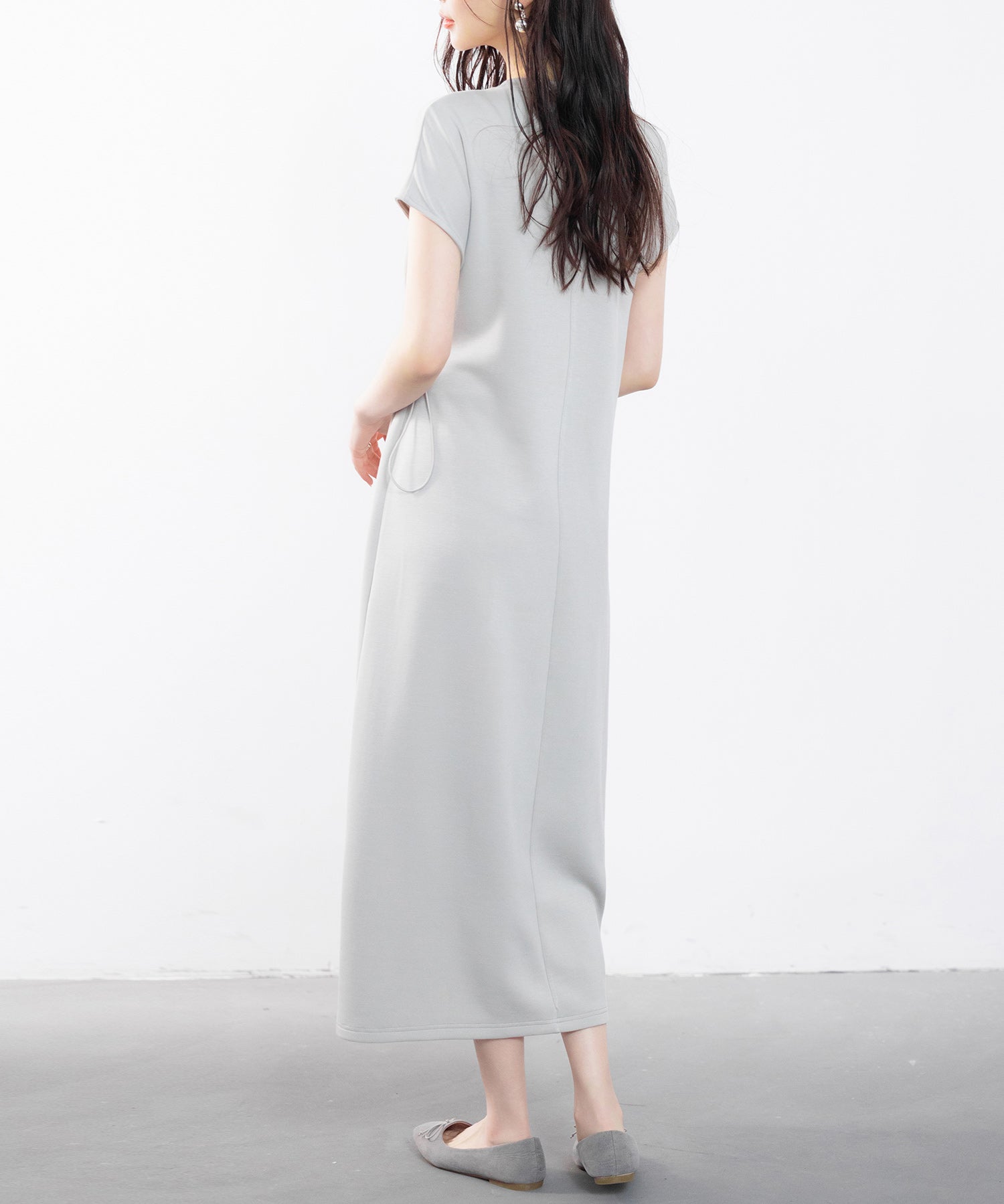 ポンチ素材フレンチスリーブワンピースsdp0201 グレー