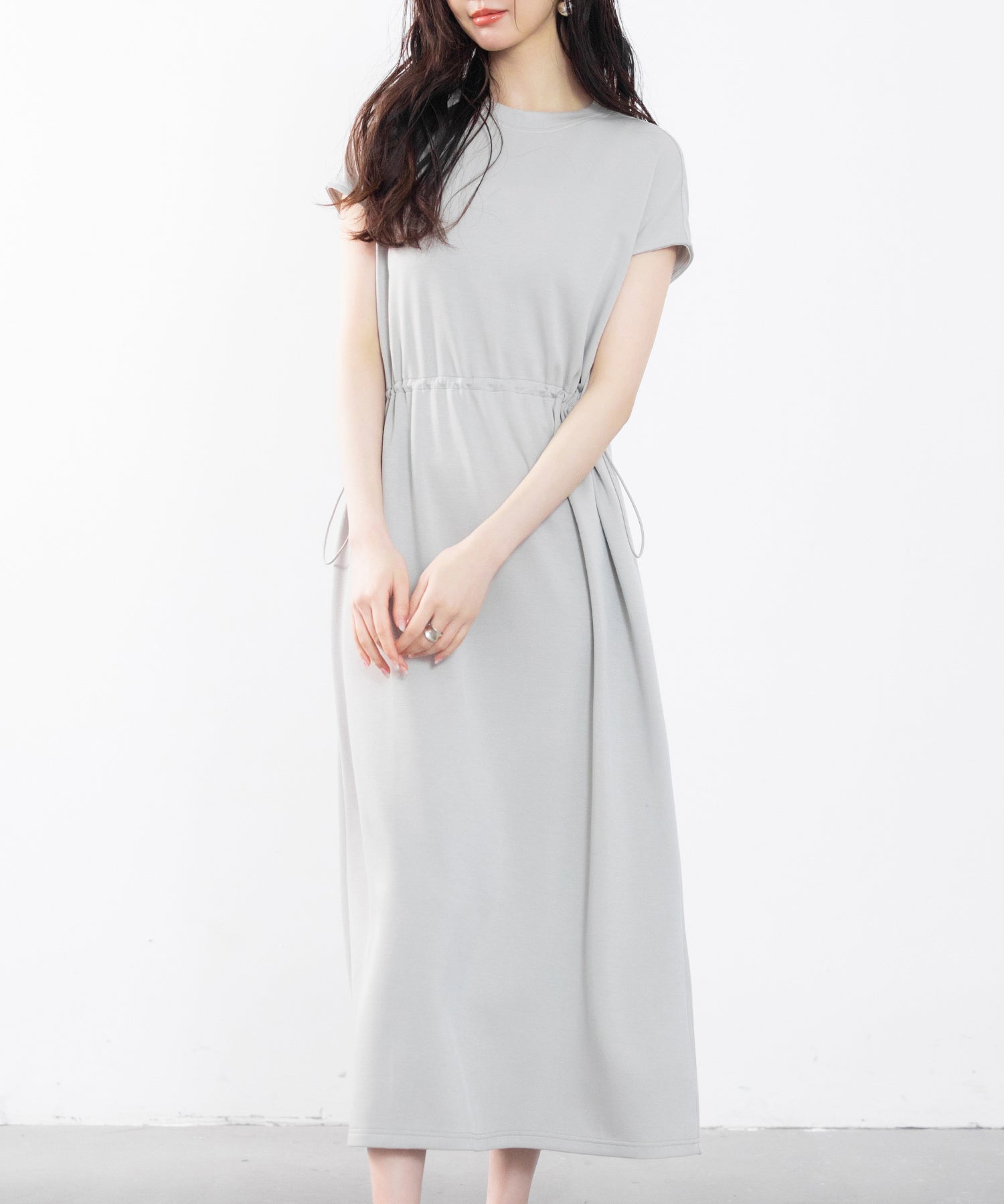 ポンチ素材フレンチスリーブワンピースsdp0201 グレー