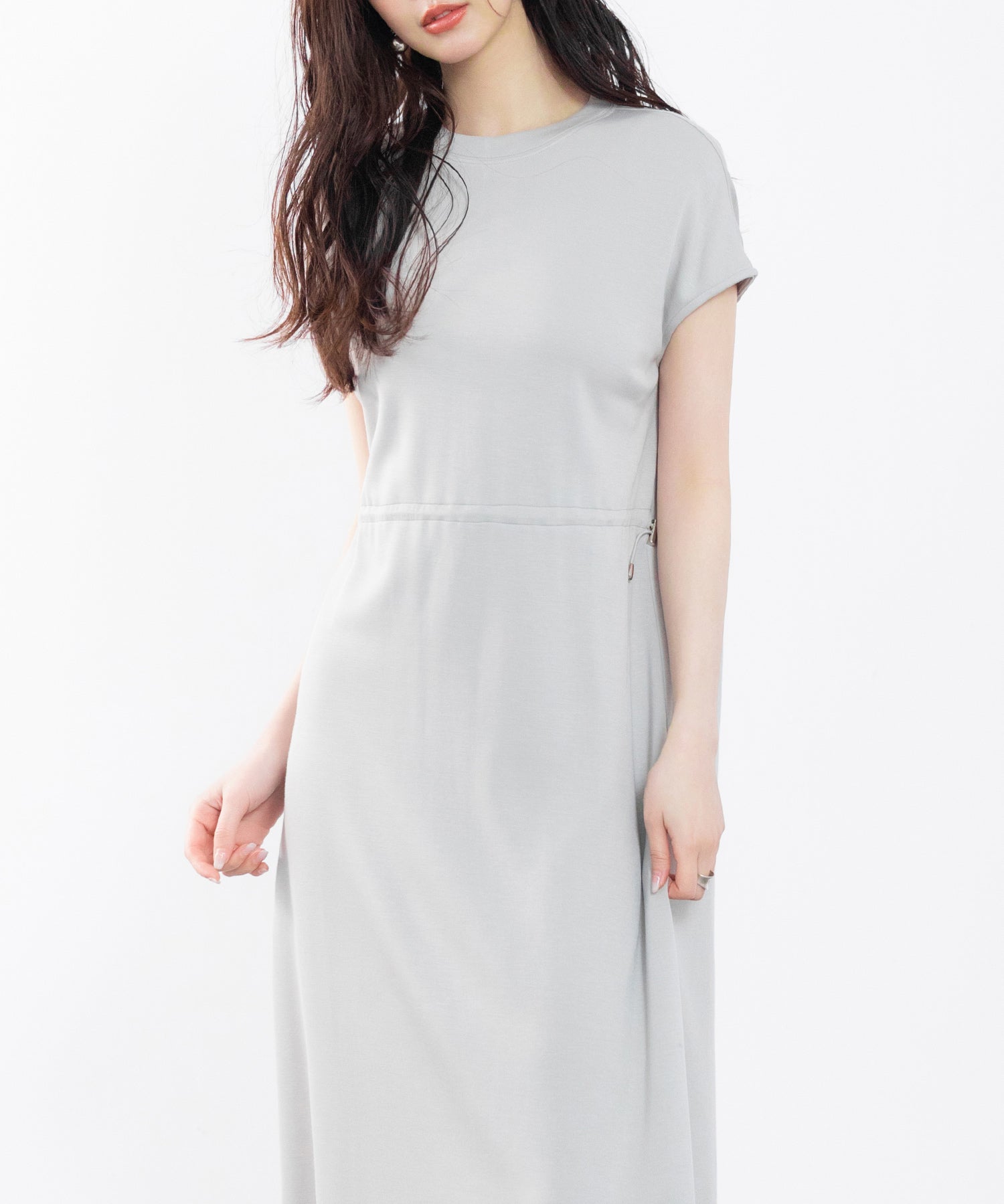 ポンチ素材フレンチスリーブワンピースsdp0201 グレー