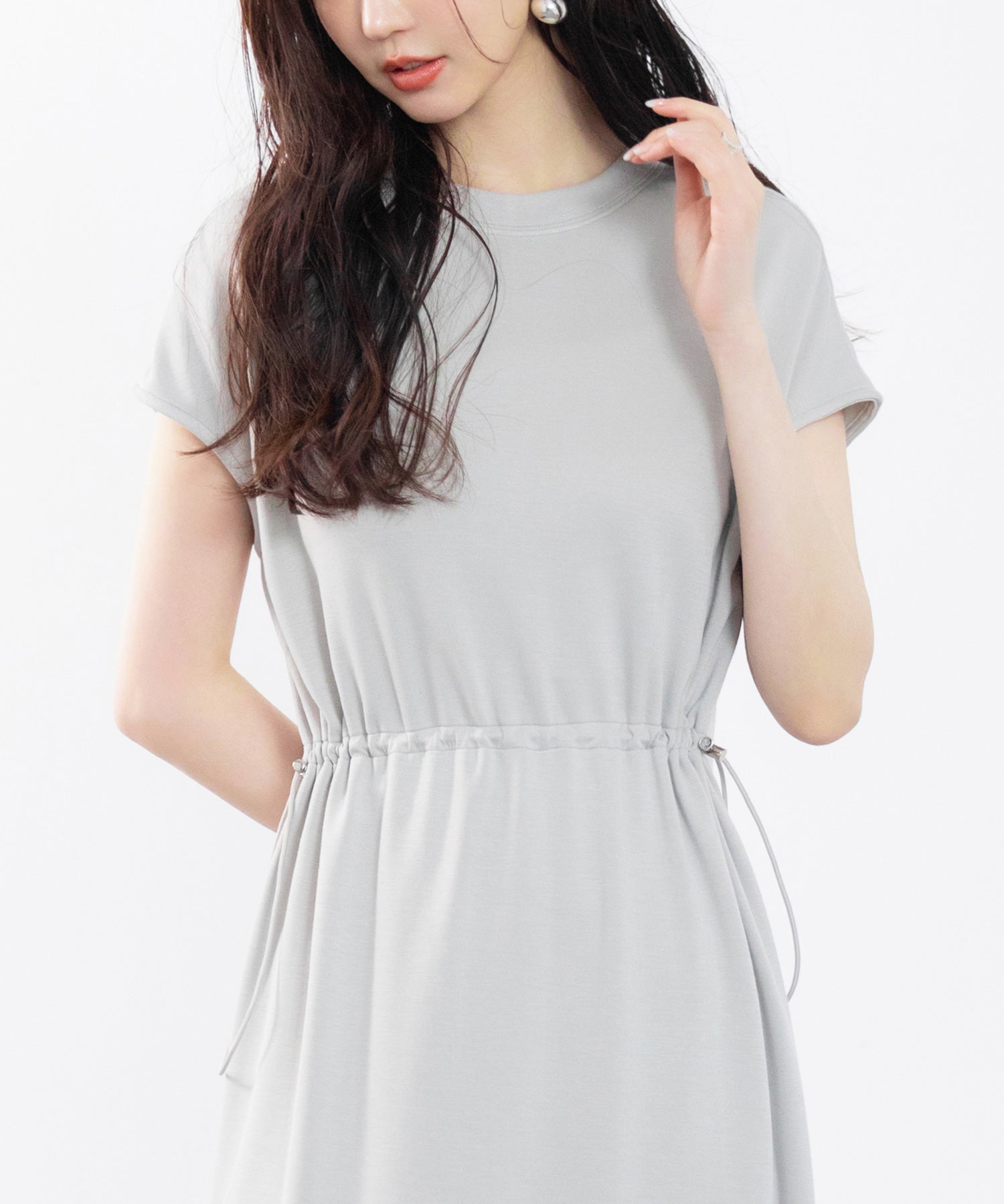 ポンチ素材フレンチスリーブワンピースsdp0201 グレー