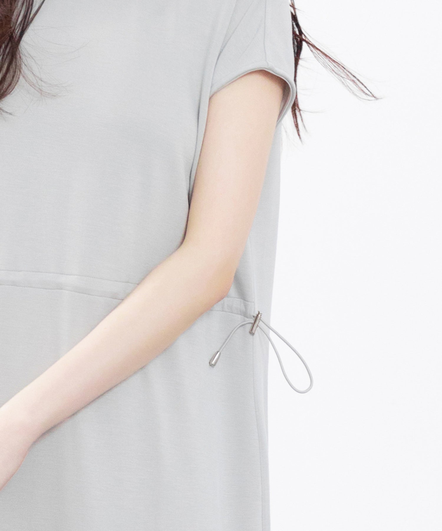 ポンチ素材フレンチスリーブワンピースsdp0201 グレー