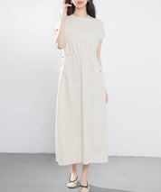 ポンチ素材フレンチスリーブワンピースsdp0201 アイボリー