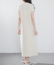 ポンチ素材フレンチスリーブワンピースsdp0201 アイボリー