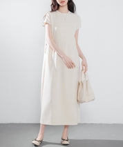 ポンチ素材フレンチスリーブワンピースsdp0201 アイボリー