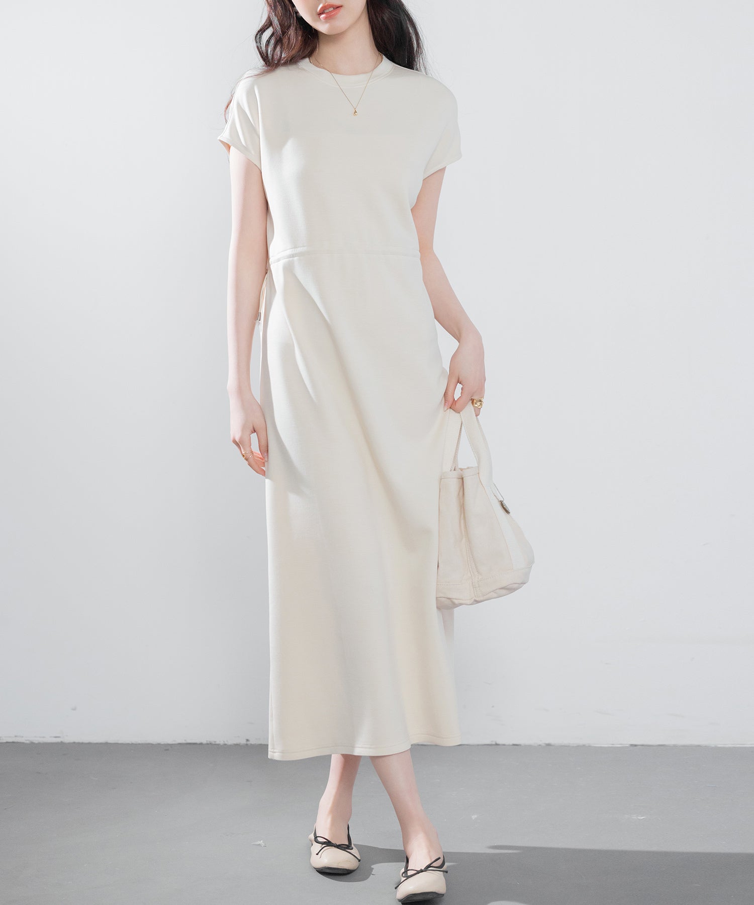 ポンチ素材フレンチスリーブワンピースsdp0201 アイボリー