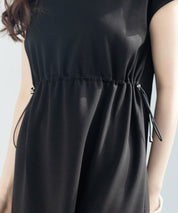 ポンチ素材フレンチスリーブワンピースsdp0201 ブラック