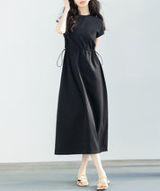 ポンチ素材フレンチスリーブワンピースsdp0201 ブラック