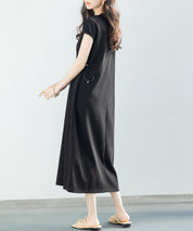 ポンチ素材フレンチスリーブワンピースsdp0201 ブラック