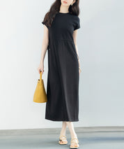 ポンチ素材フレンチスリーブワンピースsdp0201 ブラック