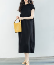 ポンチ素材フレンチスリーブワンピースsdp0201 ブラック