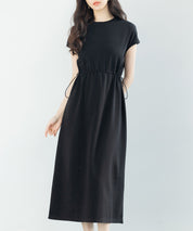 ポンチ素材フレンチスリーブワンピースsdp0201 ブラック