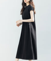 ポンチ素材フレンチスリーブワンピースsdp0201 ブラック