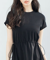 ポンチ素材フレンチスリーブワンピースsdp0201 ブラック