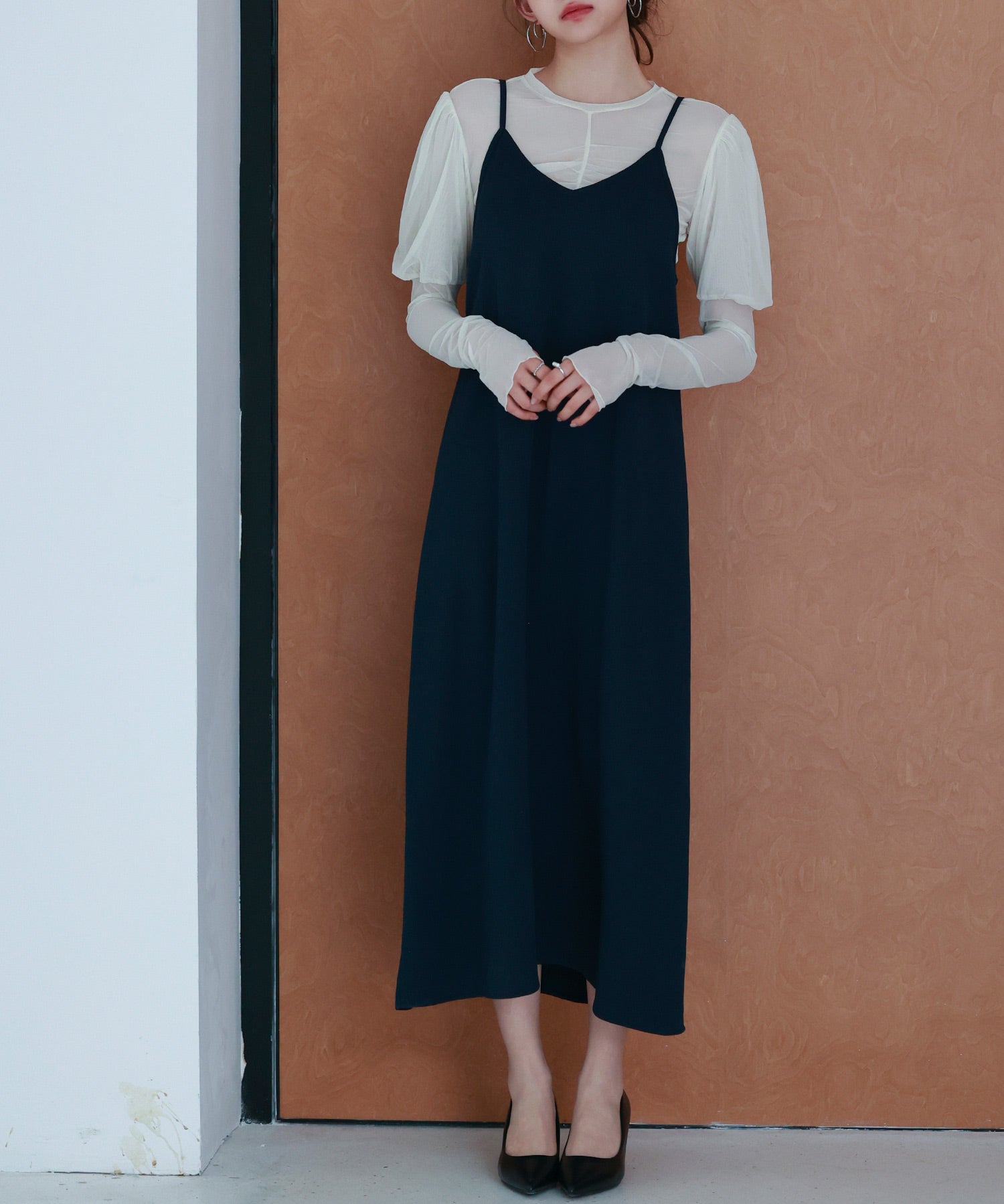 着回し抜群Vネックキャミワンピースsdp0210 ネイビー