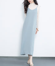 着回し抜群Vネックキャミワンピースsdp0210 ブルーグレー