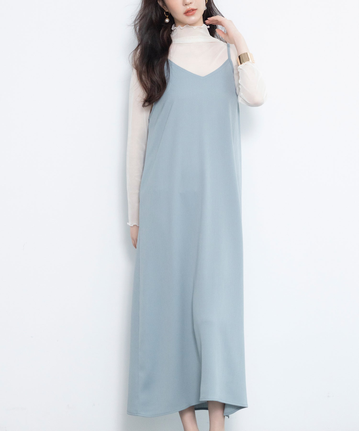 着回し抜群Vネックキャミワンピースsdp0210 ブルーグレー