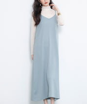 着回し抜群Vネックキャミワンピースsdp0210 ブルーグレー