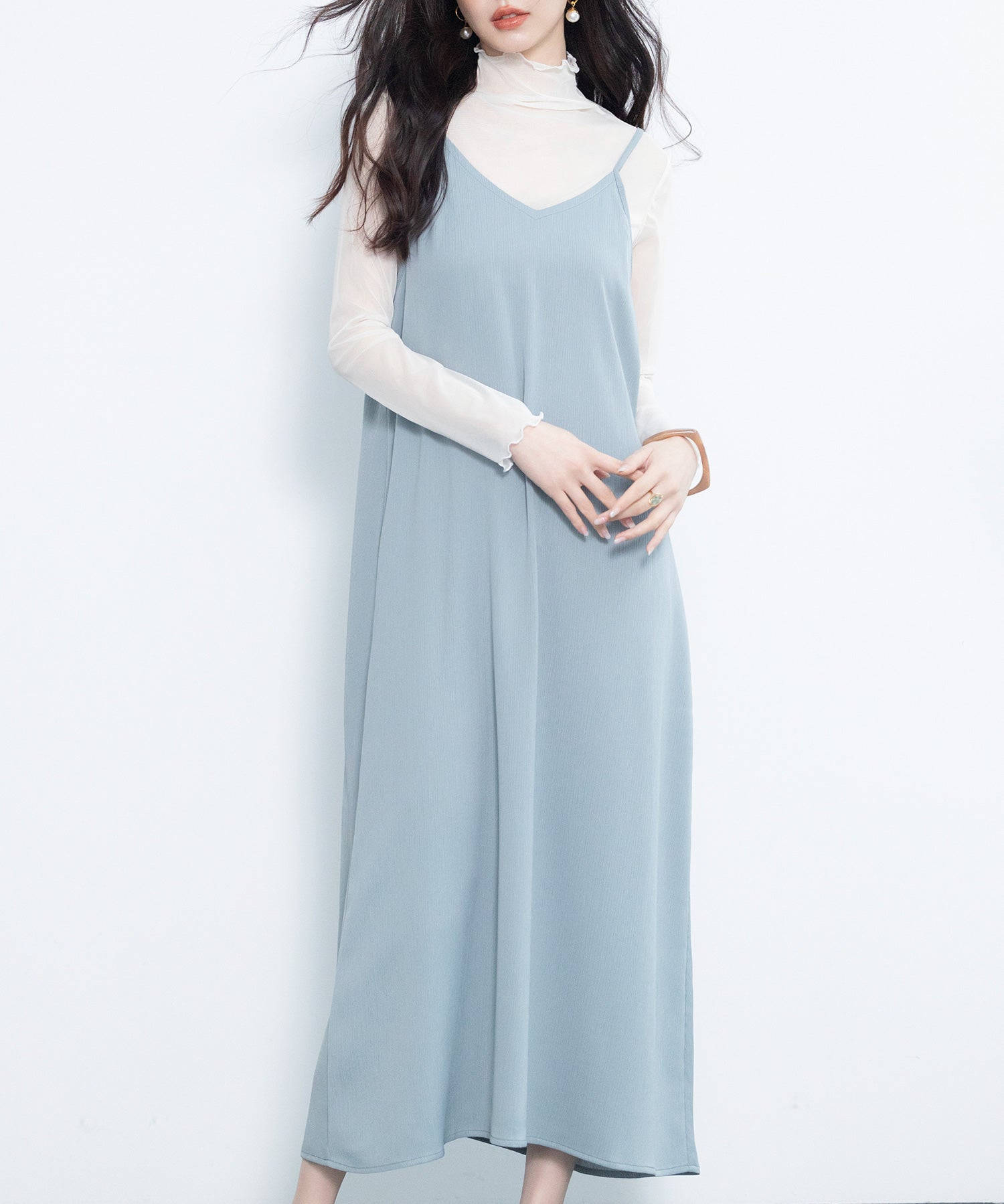 着回し抜群Vネックキャミワンピースsdp0210 ブルーグレー