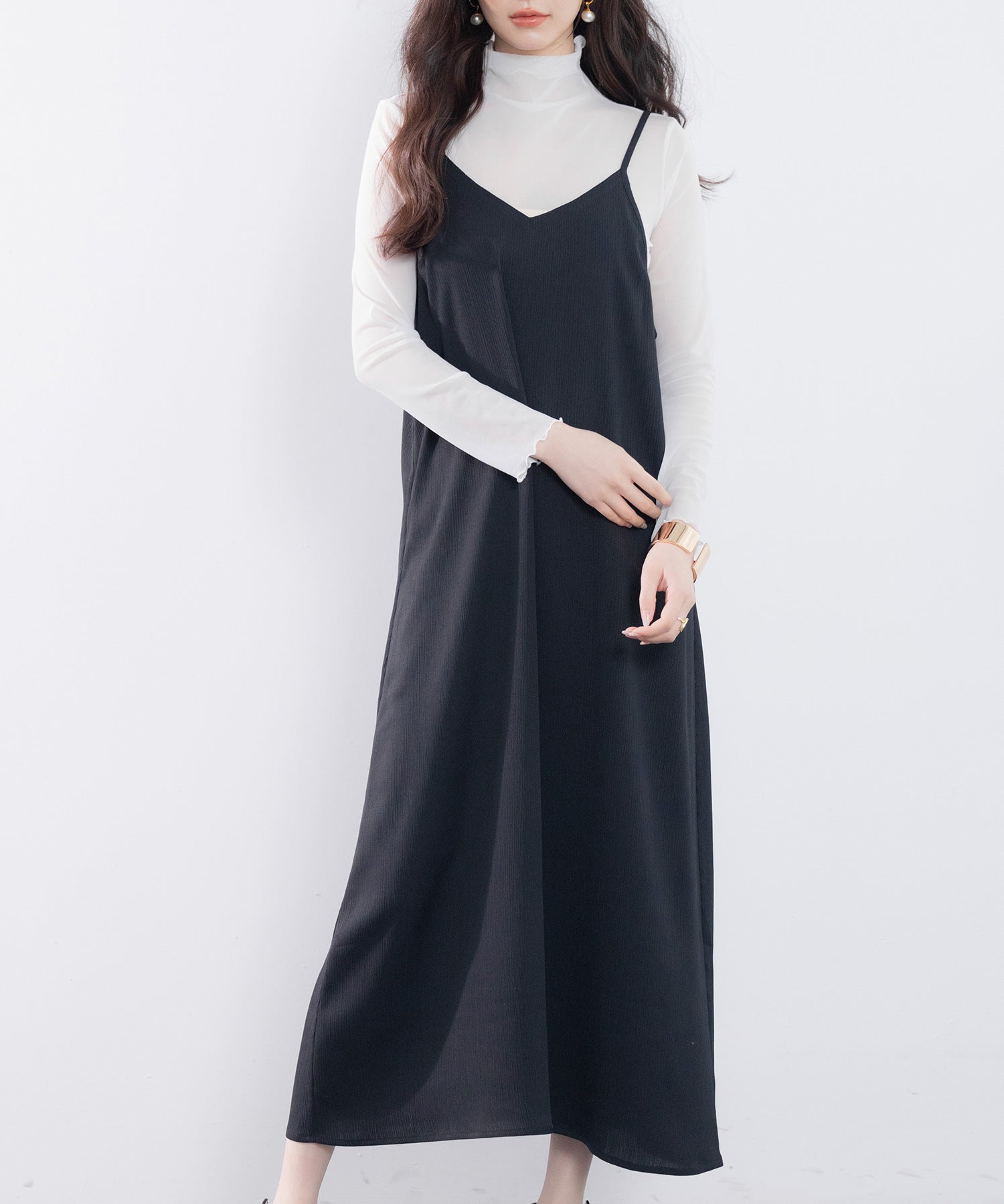 着回し抜群Vネックキャミワンピースsdp0210 ブラック