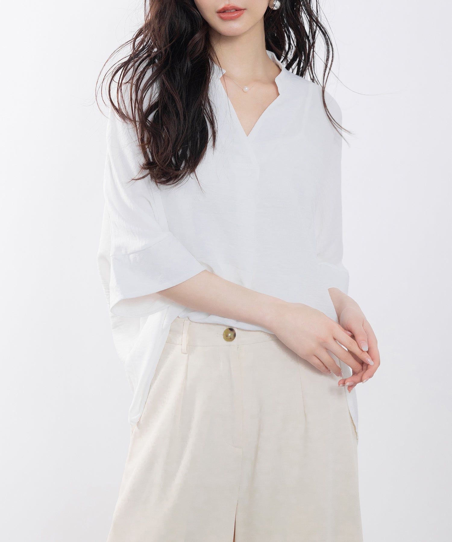 体型カバードルマンスリーブブラウスsdp0215 ホワイト