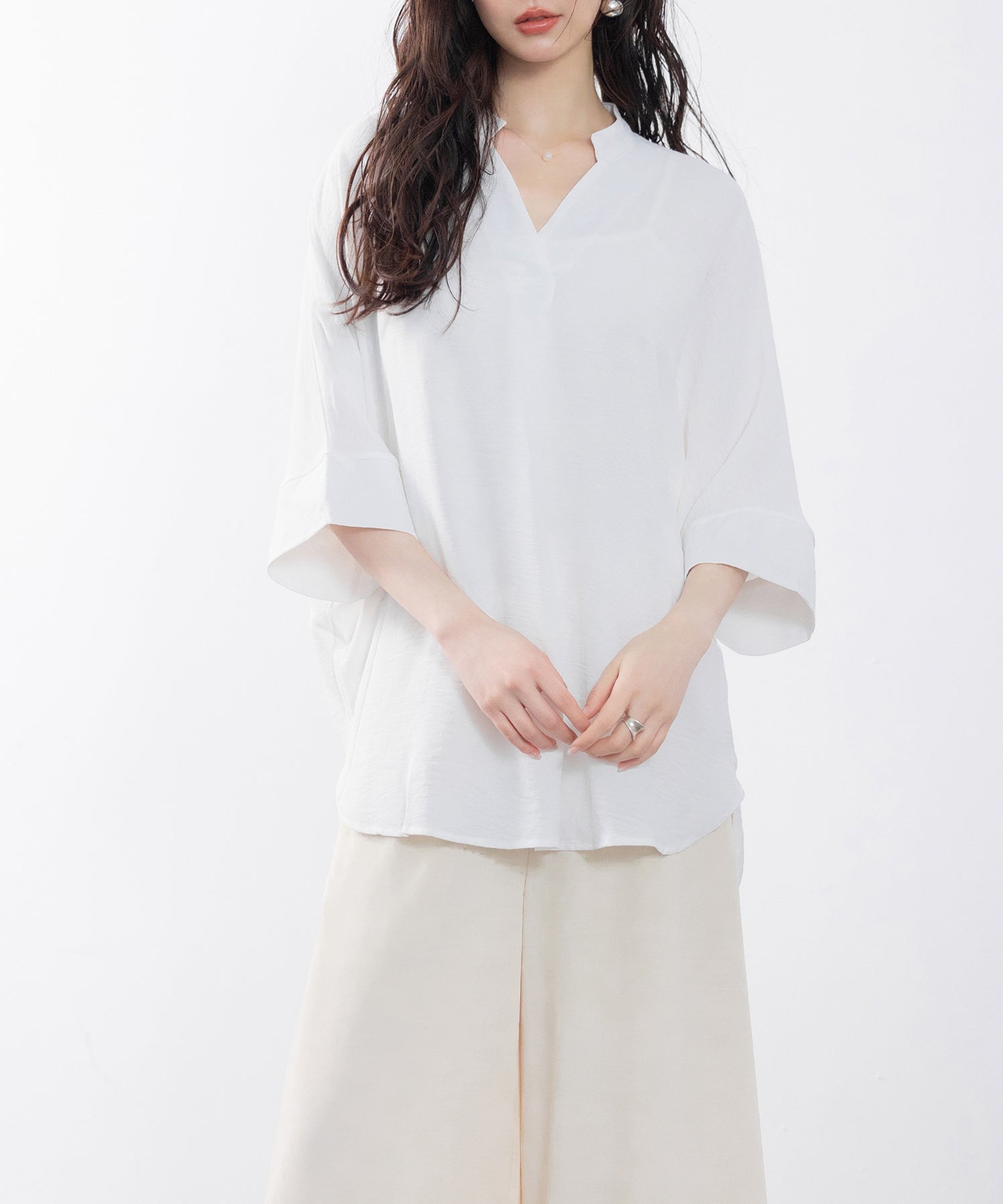 体型カバードルマンスリーブブラウスsdp0215 ホワイト