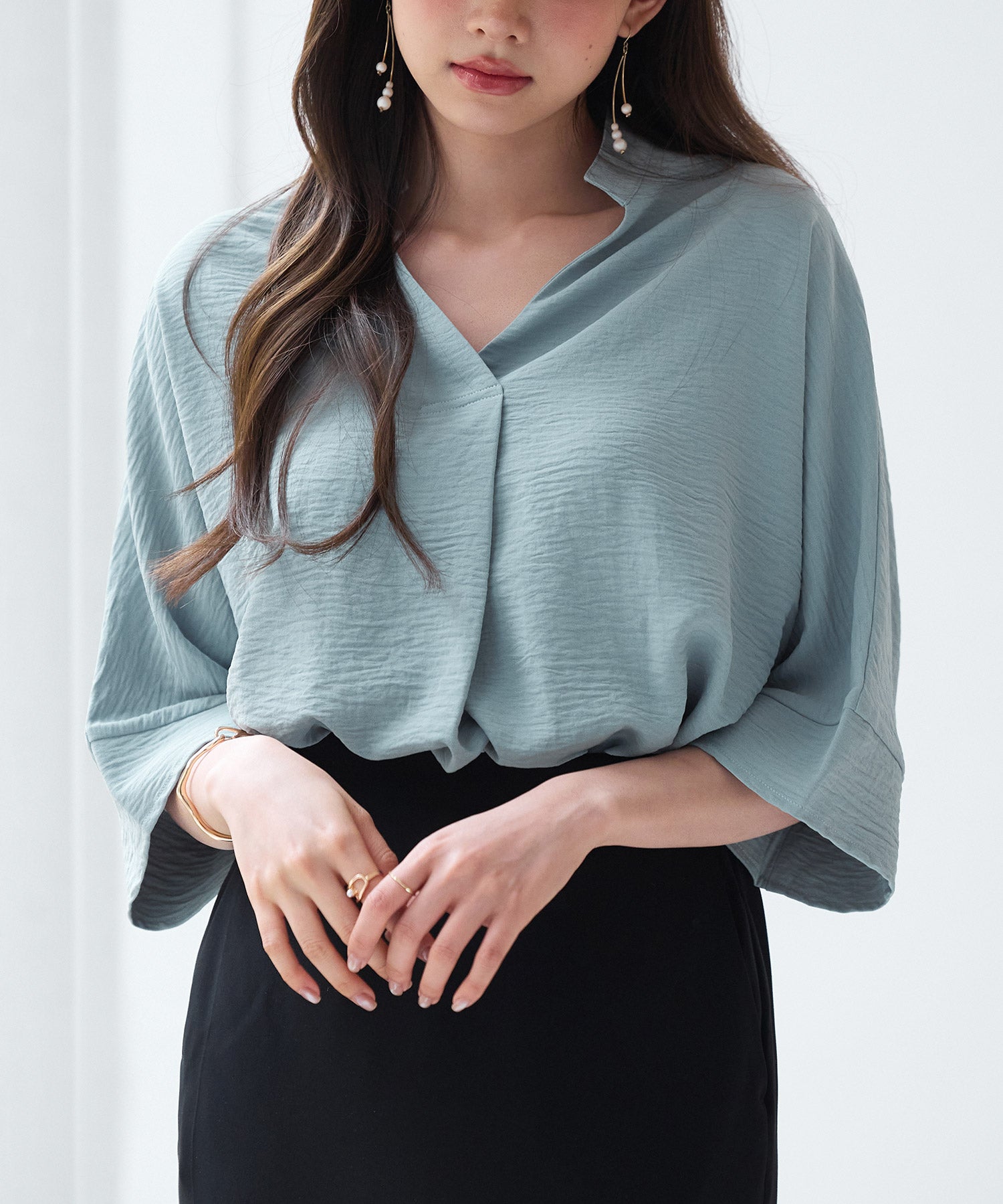 体型カバードルマンスリーブブラウスsdp0215 グリーン