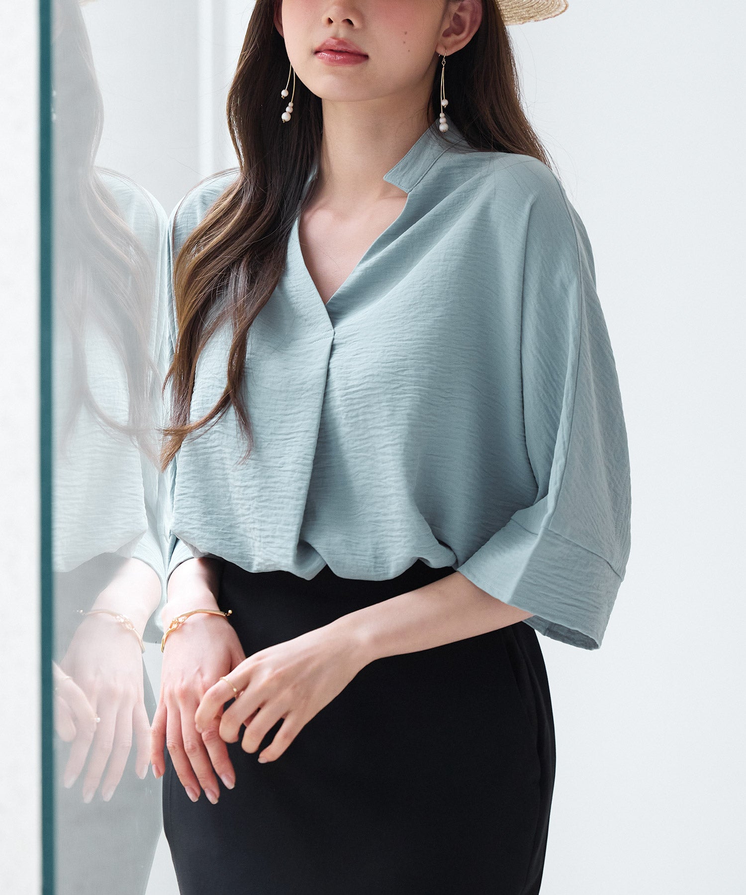体型カバードルマンスリーブブラウスsdp0215 グリーン