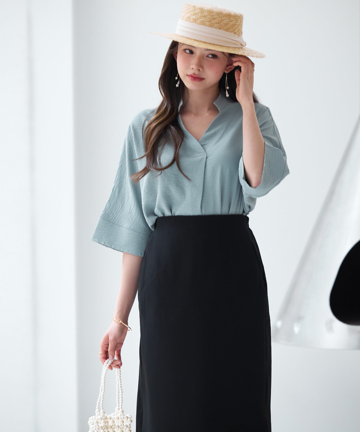 体型カバードルマンスリーブブラウスsdp0215 グリーン