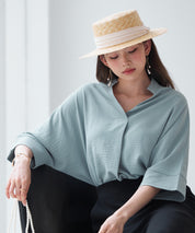 体型カバードルマンスリーブブラウスsdp0215 グリーン